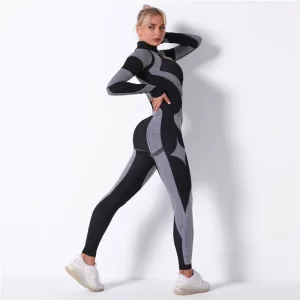 Seamless Workout Sets Women Yoga Suits Elastic Long Sleeve Shirt Striped Energy Leggings 2 Piece Cycling Running Sportswear