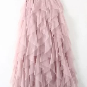 TIGENA Tutu Tulle Long Maxi Skirt Women Fashion 2023 Korean Cute Pink High Waist Pleated Skirt Mesh Female Lady Aesthetic Faldas