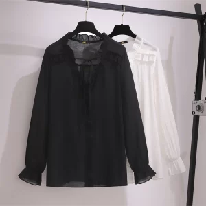 Plus size women's summer casual chiffon light and breathable black and white all-matching commuter top loose and comfortable