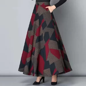 Autumn New Plaid Women Umbrella Skirt Winter Women A Line High Waist Big Hem Maxi Skirt Elegant Retro Ruffle Long Lady Skirt