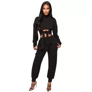 Aummer Winter Women's Two Pieces Set Female Casual Hollow Hoodies Sexy Sweatsuit Set Waist Elastic Sweatpants Suit