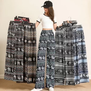 Print Women's Pants High Waist Woman Clothing Elephant Wide Leg Pants Korean Reviews Many Clothes Loose Youthful Woman Clothes
