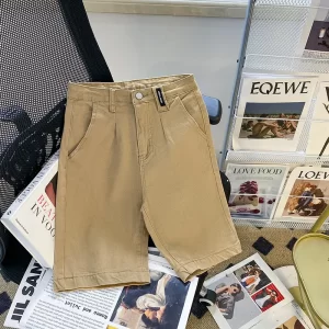 2024 New Women High Waist Five-point Casual Jeans Summer Fashion Khaki Straight Knee Length Pants Korean Style